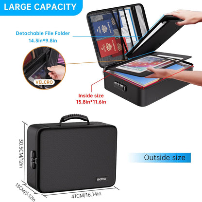 Fireproof Document Organizer Bag with Lock ＆ Accordion File Folder | 5200℉ Multi-Layer File Organizer Box with Lock ,Heat Insulated, Water Resistant, Safe Storage for Home Office Travel, Black