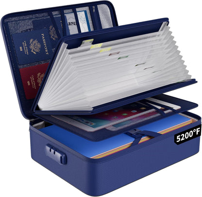 Fireproof Document Organizer Bag with Lock ＆ Accordion File Folder | 5200℉ Multi-Layer File Organizer Box with Lock ,Heat Insulated, Water Resistant, Safe Storage for Home Office Travel, Black