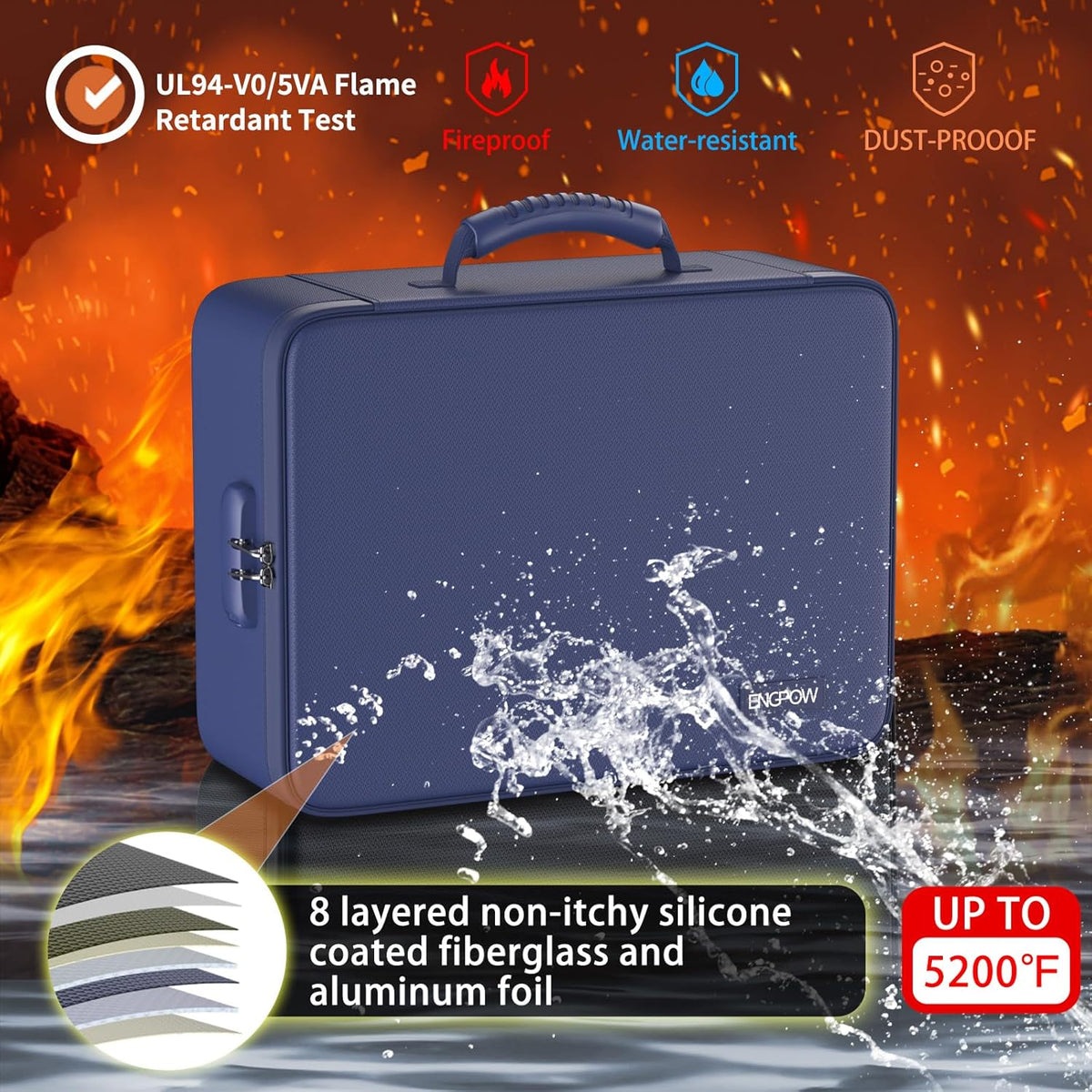 Fireproof Document Organizer Bag with Lock ＆ Accordion File Folder | 5200℉ Multi-Layer File Organizer Box with Lock ,Heat Insulated, Water Resistant, Safe Storage for Home Office Travel, Black