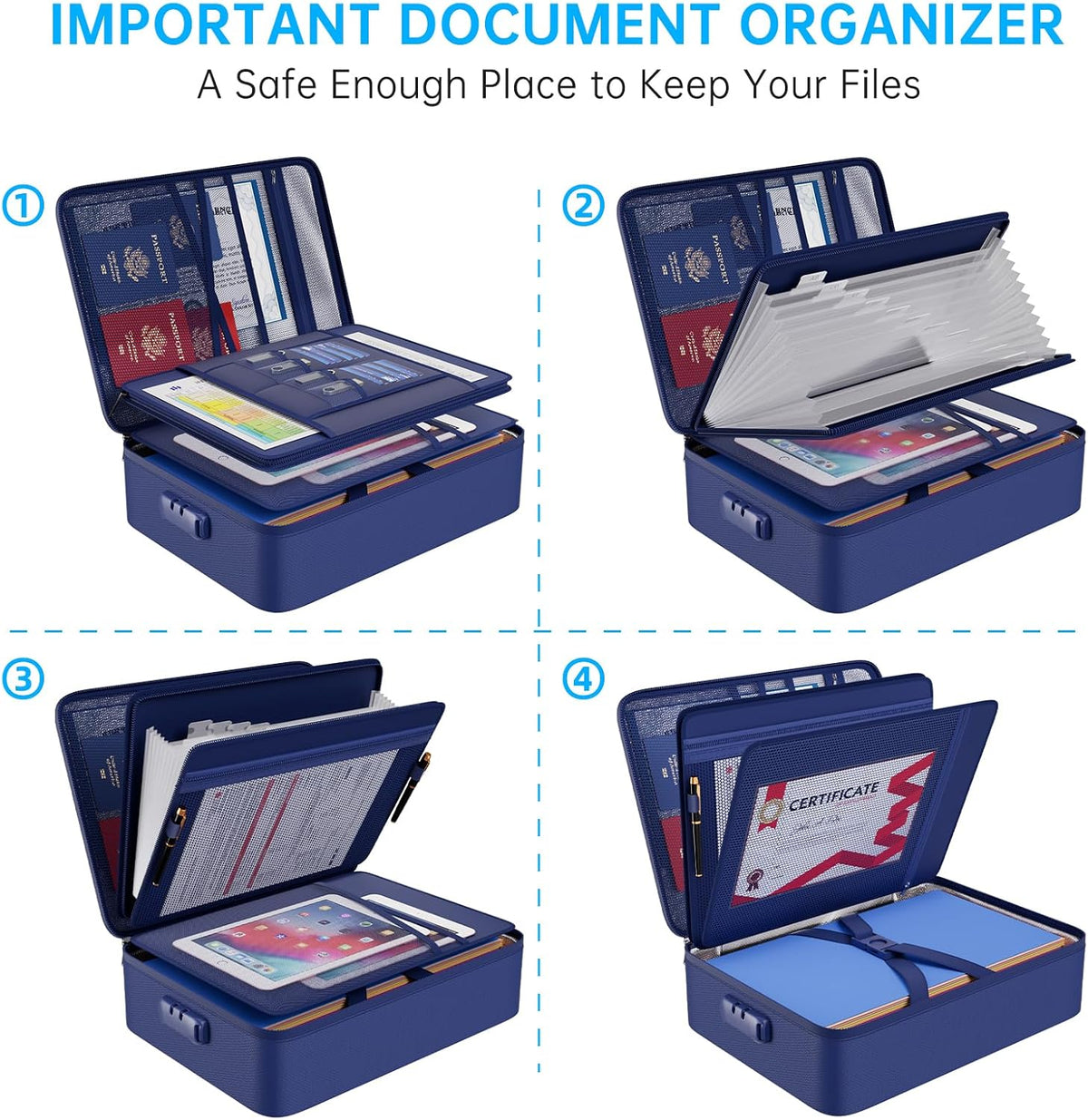Fireproof Document Organizer Bag with Lock ＆ Accordion File Folder | 5200℉ Multi-Layer File Organizer Box with Lock ,Heat Insulated, Water Resistant, Safe Storage for Home Office Travel, Black