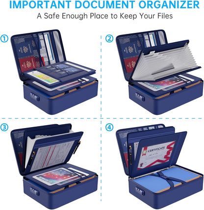 Fireproof Document Organizer Bag with Lock ＆ Accordion File Folder | 5200℉ Multi-Layer File Organizer Box with Lock ,Heat Insulated, Water Resistant, Safe Storage for Home Office Travel, Black