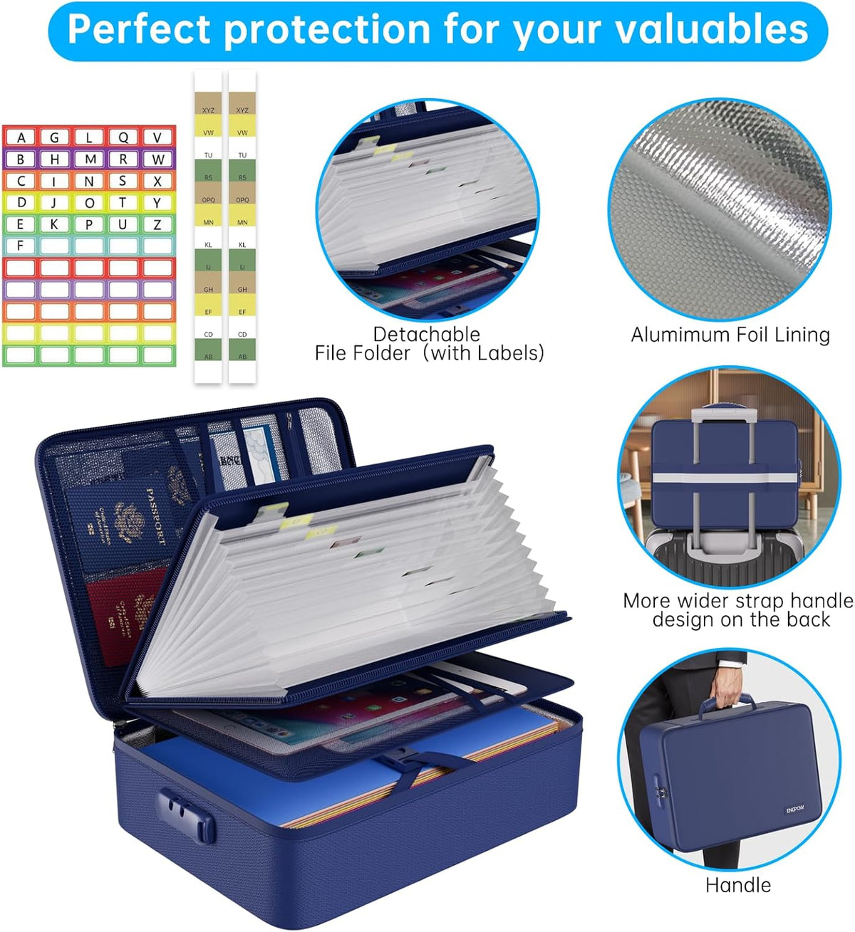 Fireproof Document Organizer Bag with Lock ＆ Accordion File Folder | 5200℉ Multi-Layer File Organizer Box with Lock ,Heat Insulated, Water Resistant, Safe Storage for Home Office Travel, Black