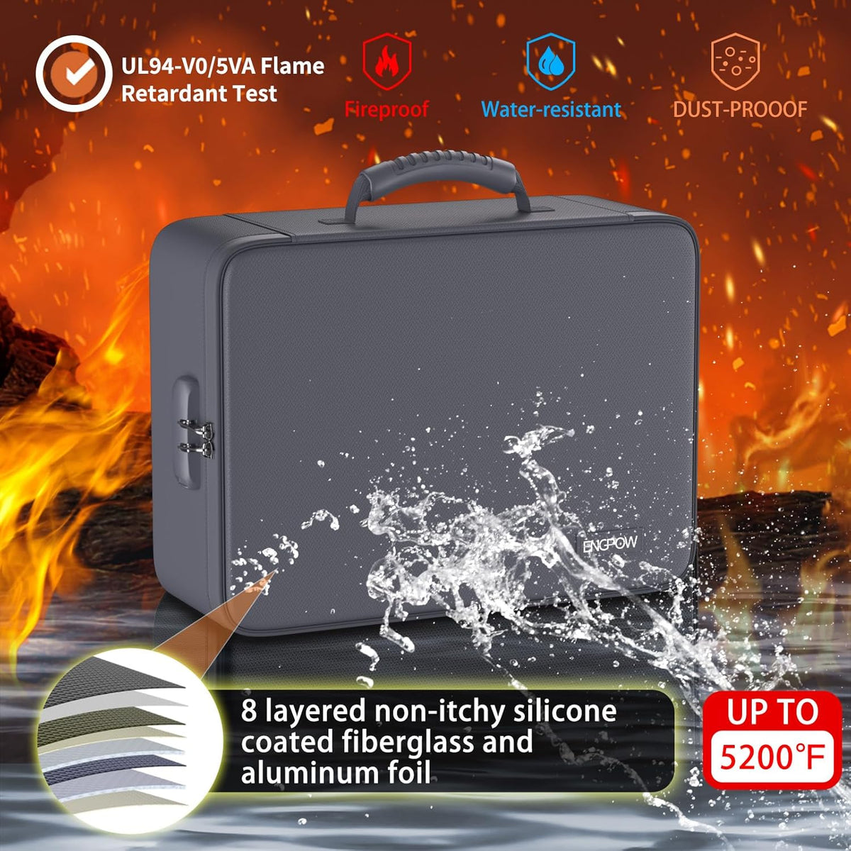 Fireproof Document Organizer Bag with Lock ＆ Accordion File Folder | 5200℉ Multi-Layer File Organizer Box with Lock ,Heat Insulated, Water Resistant, Safe Storage for Home Office Travel, Black