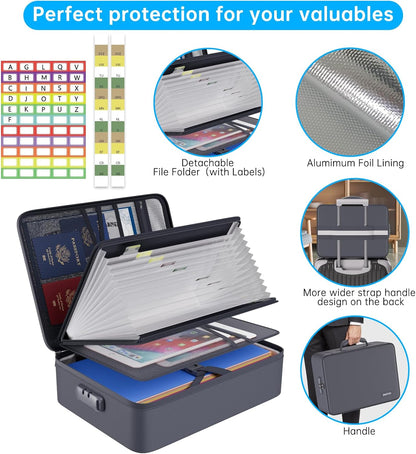 Fireproof Document Organizer Bag with Lock ＆ Accordion File Folder | 5200℉ Multi-Layer File Organizer Box with Lock ,Heat Insulated, Water Resistant, Safe Storage for Home Office Travel, Black