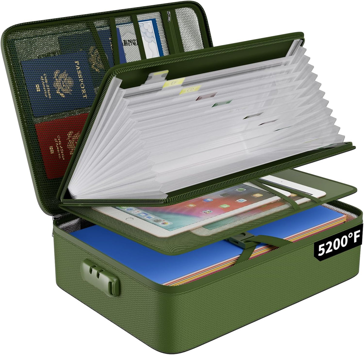 Fireproof Document Organizer Bag with Lock ＆ Accordion File Folder | 5200℉ Multi-Layer File Organizer Box with Lock ,Heat Insulated, Water Resistant, Safe Storage for Home Office Travel, Black