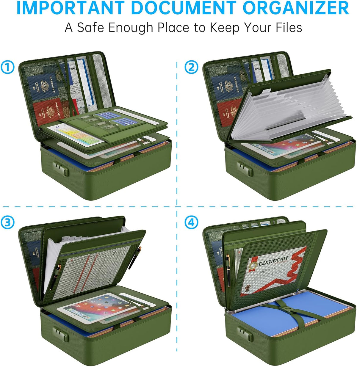 Fireproof Document Organizer Bag with Lock ＆ Accordion File Folder | 5200℉ Multi-Layer File Organizer Box with Lock ,Heat Insulated, Water Resistant, Safe Storage for Home Office Travel, Black