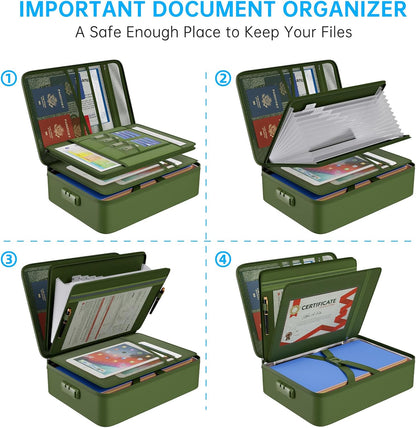 Fireproof Document Organizer Bag with Lock ＆ Accordion File Folder | 5200℉ Multi-Layer File Organizer Box with Lock ,Heat Insulated, Water Resistant, Safe Storage for Home Office Travel, Black