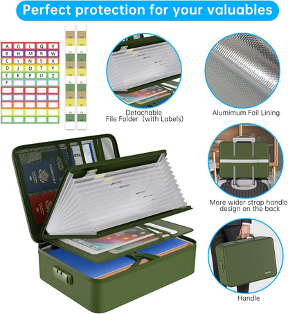 Fireproof Document Organizer Bag with Lock ＆ Accordion File Folder | 5200℉ Multi-Layer File Organizer Box with Lock ,Heat Insulated, Water Resistant, Safe Storage for Home Office Travel, Black