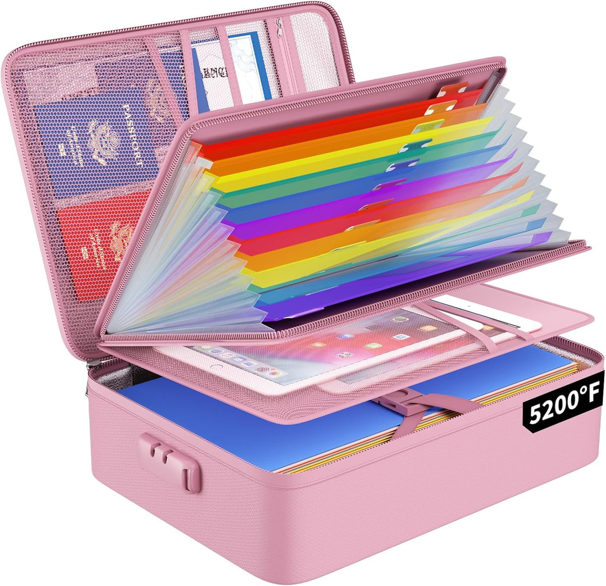 Fireproof Document Organizer Bag with Lock ＆ Accordion File Folder | 5200℉ Multi-Layer File Organizer Box with Lock ,Heat Insulated, Water Resistant, Safe Storage for Home Office Travel, Black