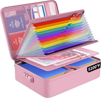 Fireproof Document Organizer Bag with Lock ＆ Accordion File Folder | 5200℉ Multi-Layer File Organizer Box with Lock ,Heat Insulated, Water Resistant, Safe Storage for Home Office Travel, Black