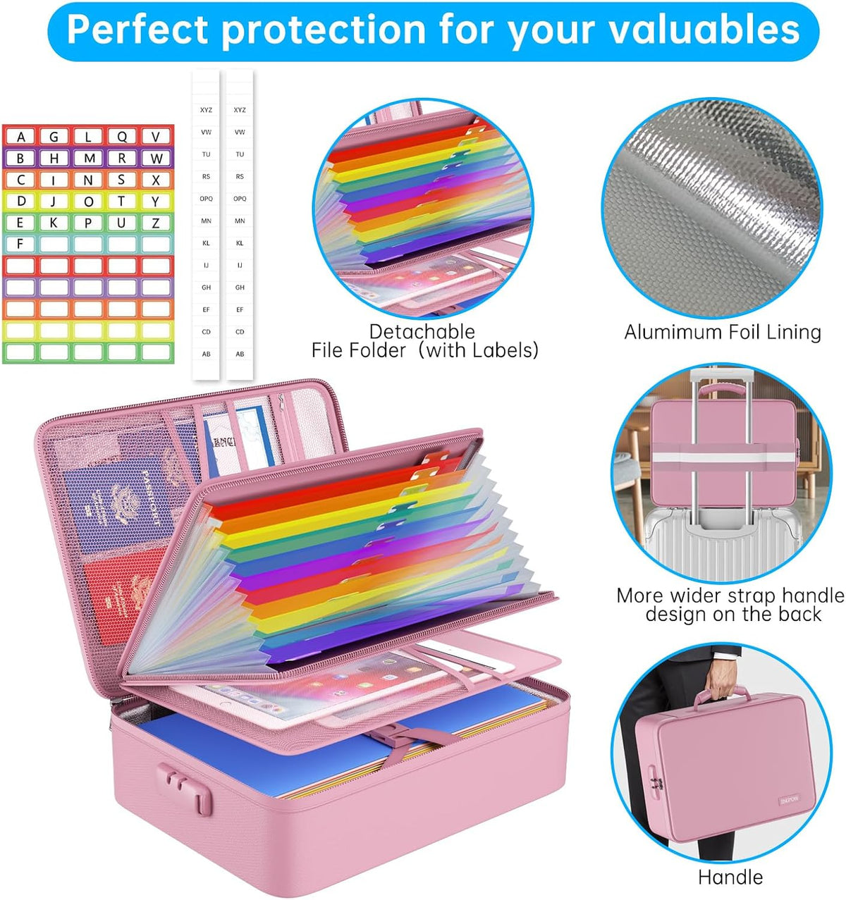 Fireproof Document Organizer Bag with Lock ＆ Accordion File Folder | 5200℉ Multi-Layer File Organizer Box with Lock ,Heat Insulated, Water Resistant, Safe Storage for Home Office Travel, Black
