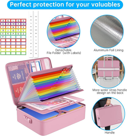 Fireproof Document Organizer Bag with Lock ＆ Accordion File Folder | 5200℉ Multi-Layer File Organizer Box with Lock ,Heat Insulated, Water Resistant, Safe Storage for Home Office Travel, Black
