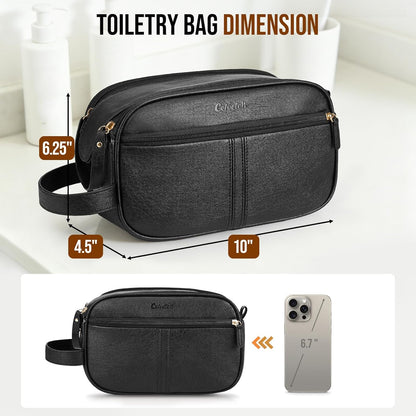 PU Leather Toiletry Bag for Men, Water Resistant Travel Toiletry Organizer for grooming, Shaving Bag for Toiletries Accessories, Bathroom Essentials - Black