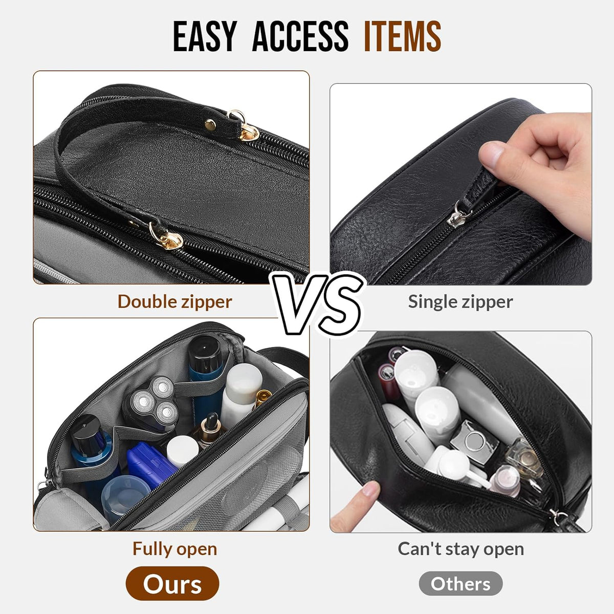 PU Leather Toiletry Bag for Men, Water Resistant Travel Toiletry Organizer for grooming, Shaving Bag for Toiletries Accessories, Bathroom Essentials - Black