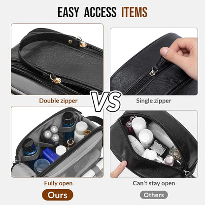 PU Leather Toiletry Bag for Men, Water Resistant Travel Toiletry Organizer for grooming, Shaving Bag for Toiletries Accessories, Bathroom Essentials - Black