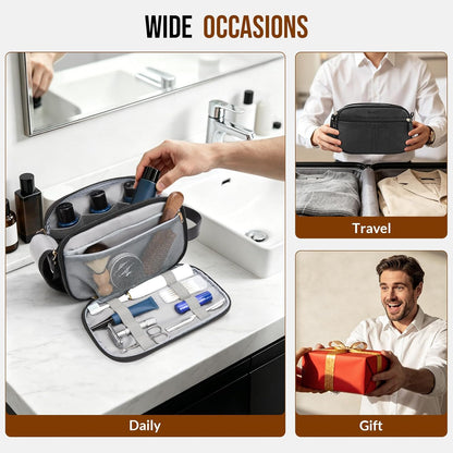PU Leather Toiletry Bag for Men, Water Resistant Travel Toiletry Organizer for grooming, Shaving Bag for Toiletries Accessories, Bathroom Essentials - Black