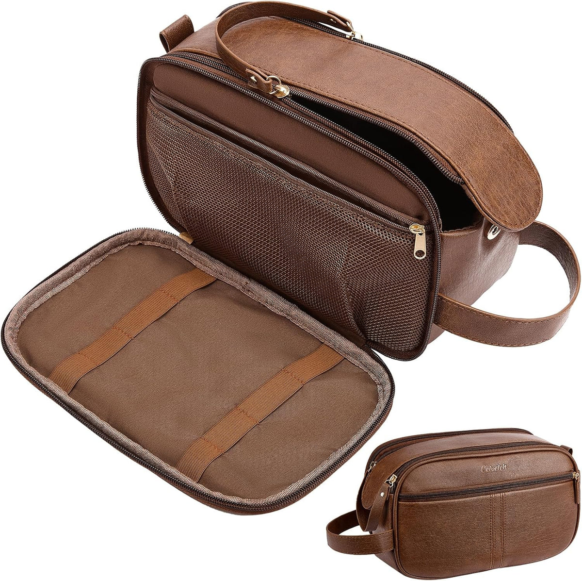 PU Leather Toiletry Bag for Men, Water Resistant Travel Toiletry Organizer for grooming, Shaving Bag for Toiletries Accessories, Bathroom Essentials - Black