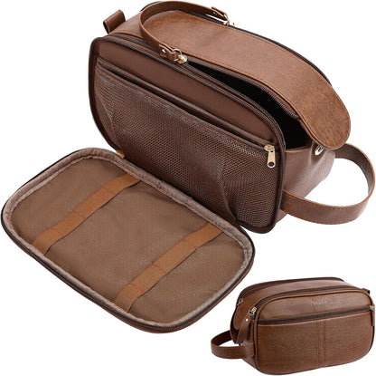 PU Leather Toiletry Bag for Men, Water Resistant Travel Toiletry Organizer for grooming, Shaving Bag for Toiletries Accessories, Bathroom Essentials - Black