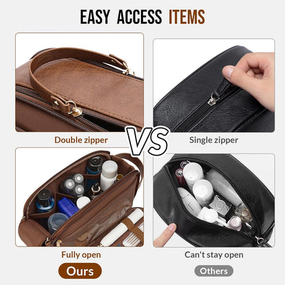 PU Leather Toiletry Bag for Men, Water Resistant Travel Toiletry Organizer for grooming, Shaving Bag for Toiletries Accessories, Bathroom Essentials - Black