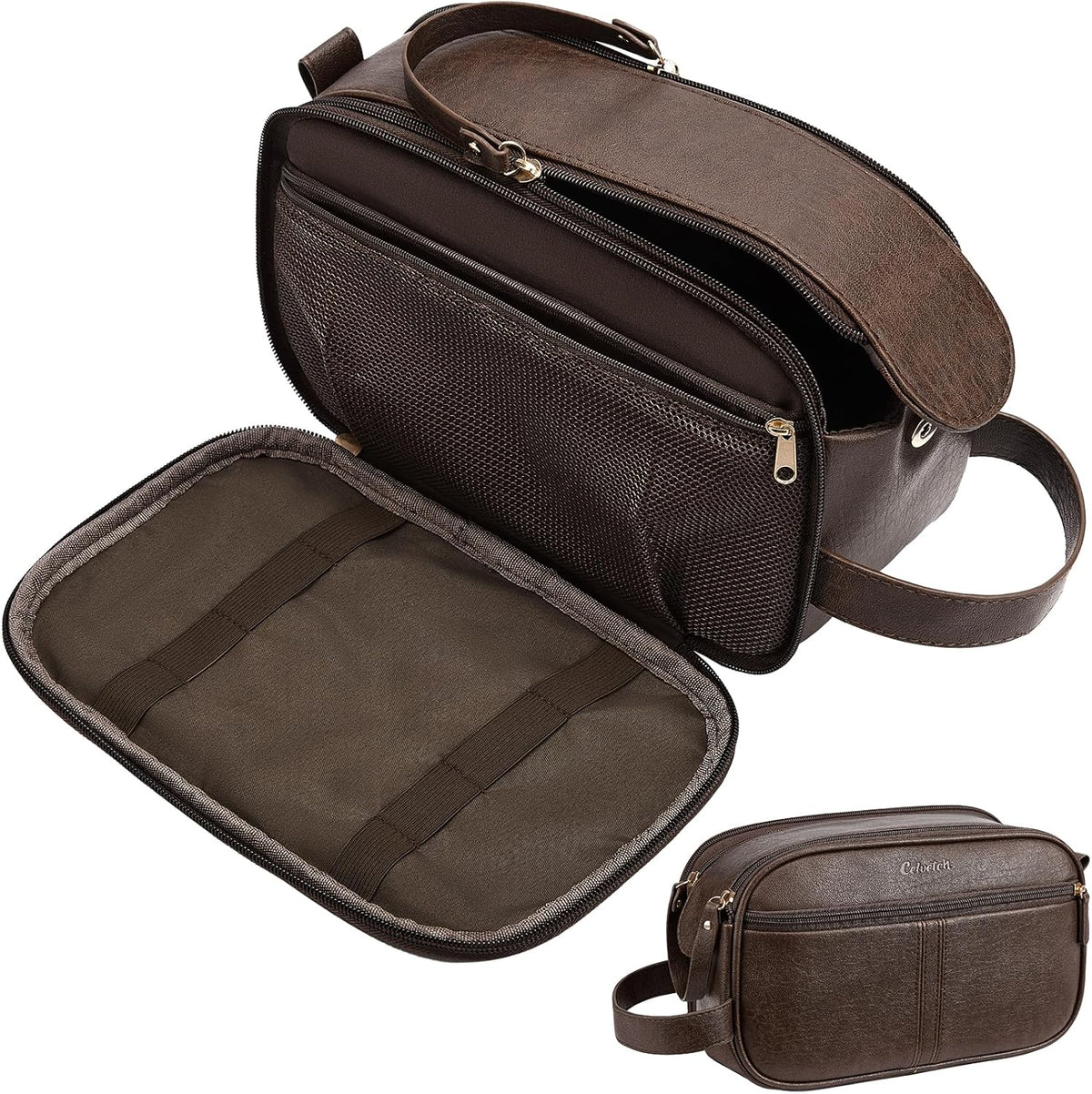 PU Leather Toiletry Bag for Men, Water Resistant Travel Toiletry Organizer for grooming, Shaving Bag for Toiletries Accessories, Bathroom Essentials - Black