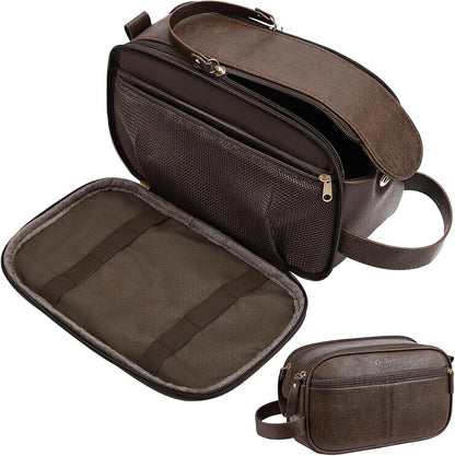 PU Leather Toiletry Bag for Men, Water Resistant Travel Toiletry Organizer for grooming, Shaving Bag for Toiletries Accessories, Bathroom Essentials - Black