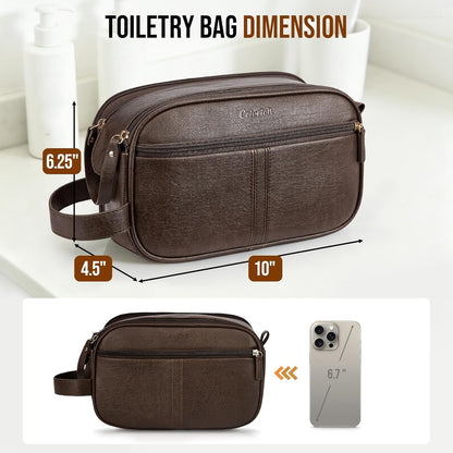 PU Leather Toiletry Bag for Men, Water Resistant Travel Toiletry Organizer for grooming, Shaving Bag for Toiletries Accessories, Bathroom Essentials - Black