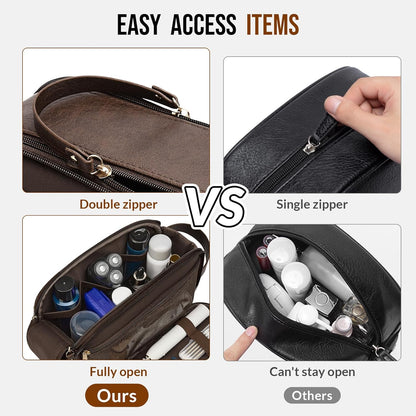PU Leather Toiletry Bag for Men, Water Resistant Travel Toiletry Organizer for grooming, Shaving Bag for Toiletries Accessories, Bathroom Essentials - Black