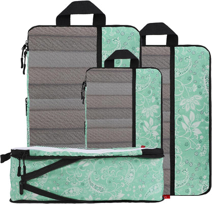 Compression Packing Cubes - Ultralight Travel Organizers with Laundry Bag, Space-Saving Suitcase Organizer, Expandable Packing Cubes for Travel and Family Vacation (Paisley Pattern)