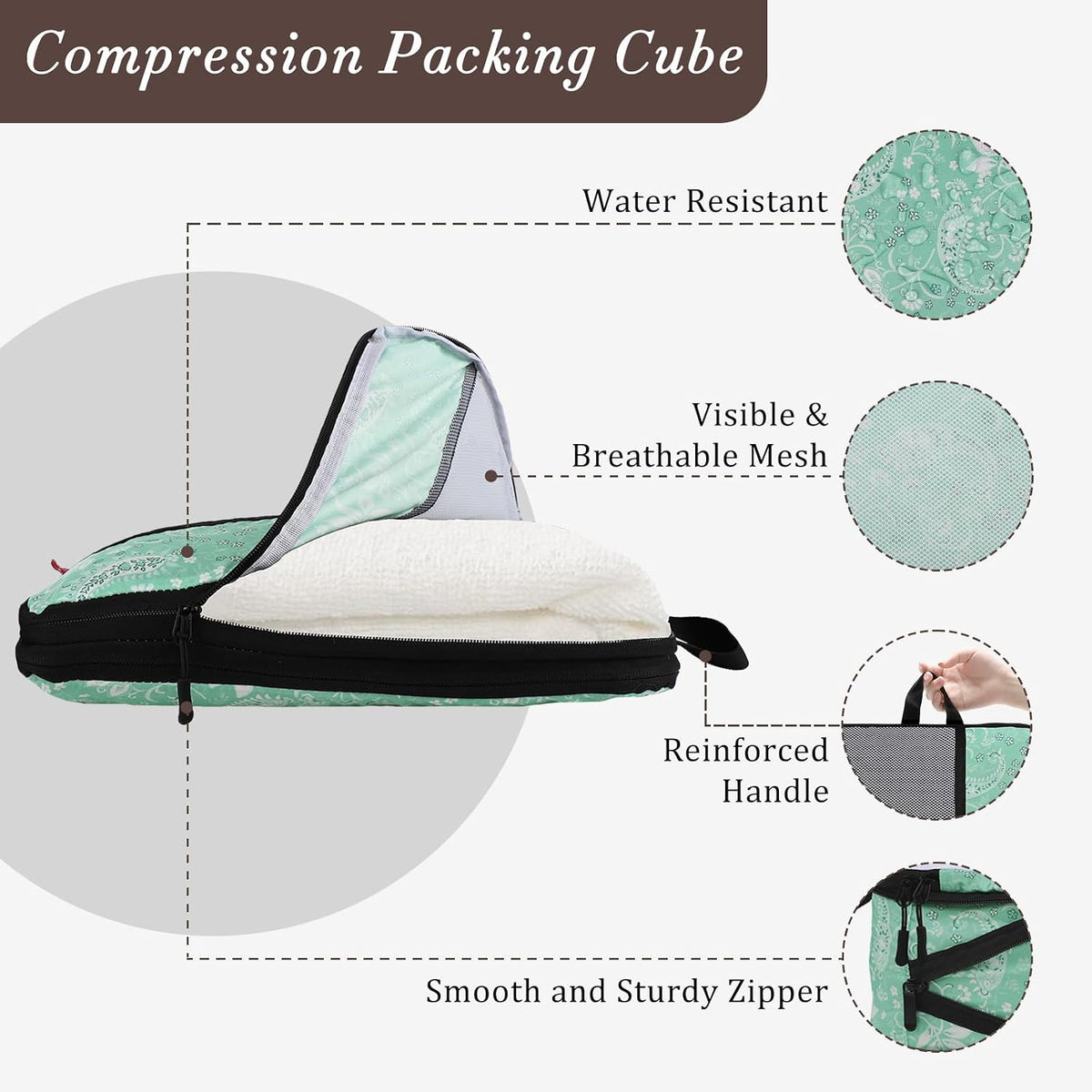 Compression Packing Cubes - Ultralight Travel Organizers with Laundry Bag, Space-Saving Suitcase Organizer, Expandable Packing Cubes for Travel and Family Vacation (Paisley Pattern)