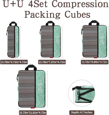 Compression Packing Cubes - Ultralight Travel Organizers with Laundry Bag, Space-Saving Suitcase Organizer, Expandable Packing Cubes for Travel and Family Vacation (Paisley Pattern)