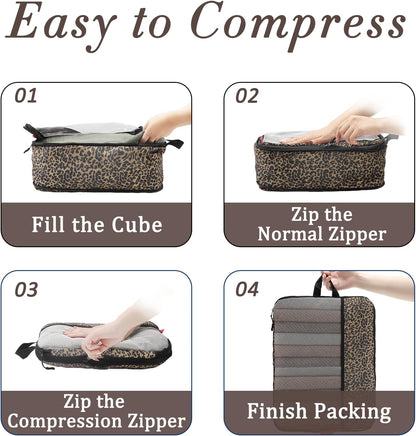 Compression Packing Cubes - Ultralight Travel Organizers with Laundry Bag, Space-Saving Suitcase Organizer, Expandable Packing Cubes for Travel and Family Vacation (Paisley Pattern)