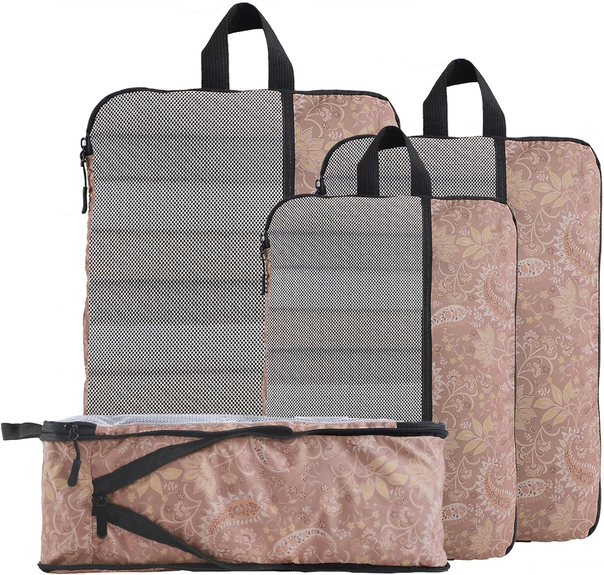 Compression Packing Cubes - Ultralight Travel Organizers with Laundry Bag, Space-Saving Suitcase Organizer, Expandable Packing Cubes for Travel and Family Vacation (Paisley Pattern)