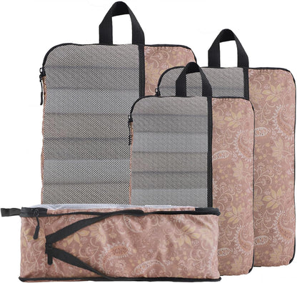 Compression Packing Cubes - Ultralight Travel Organizers with Laundry Bag, Space-Saving Suitcase Organizer, Expandable Packing Cubes for Travel and Family Vacation (Paisley Pattern)