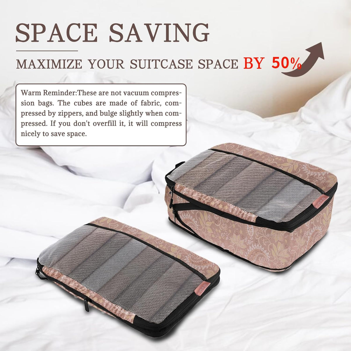 Compression Packing Cubes - Ultralight Travel Organizers with Laundry Bag, Space-Saving Suitcase Organizer, Expandable Packing Cubes for Travel and Family Vacation (Paisley Pattern)