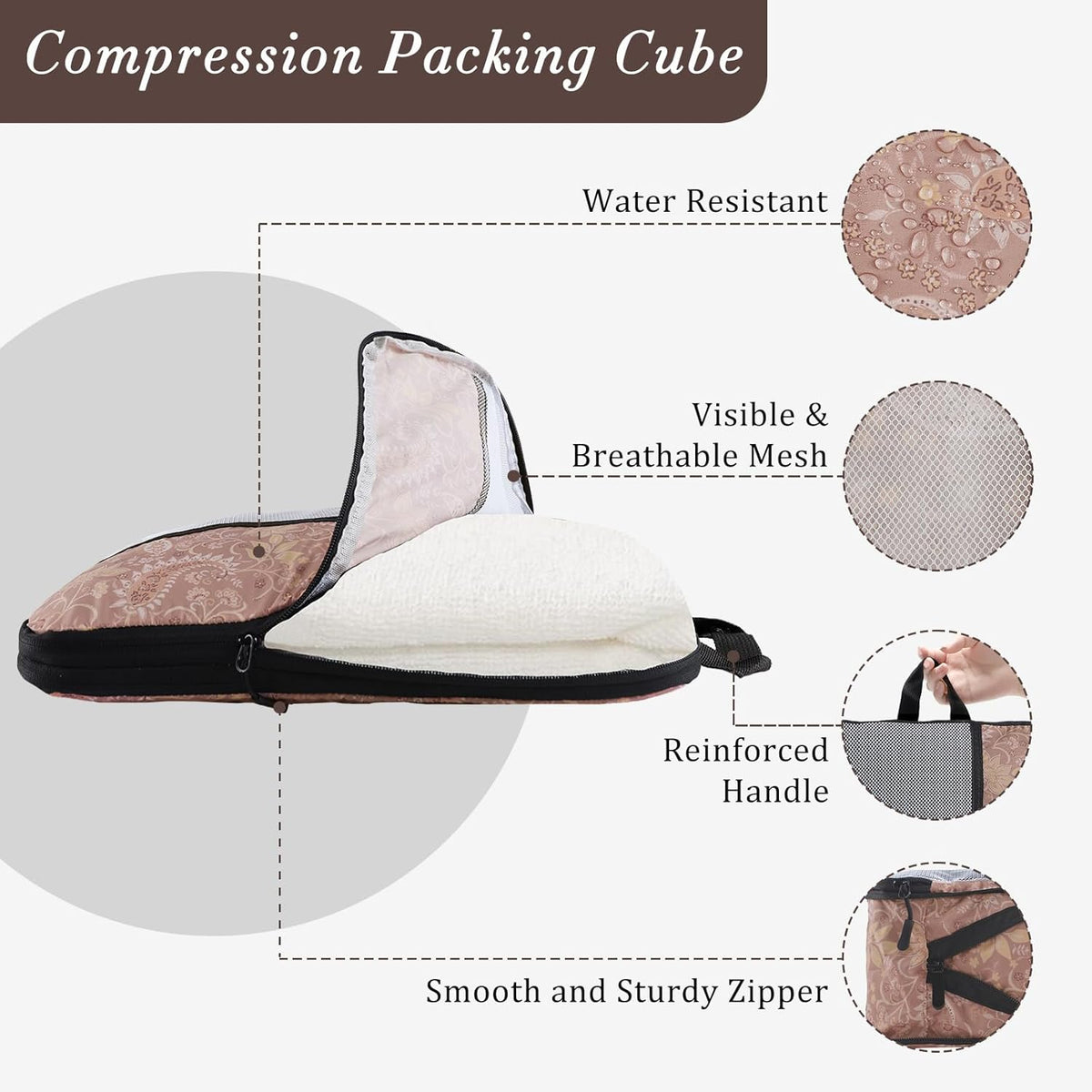 Compression Packing Cubes - Ultralight Travel Organizers with Laundry Bag, Space-Saving Suitcase Organizer, Expandable Packing Cubes for Travel and Family Vacation (Paisley Pattern)