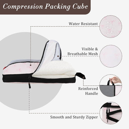 Compression Packing Cubes - Ultralight Travel Organizers with Laundry Bag, Space-Saving Suitcase Organizer, Expandable Packing Cubes for Travel and Family Vacation (Paisley Pattern)