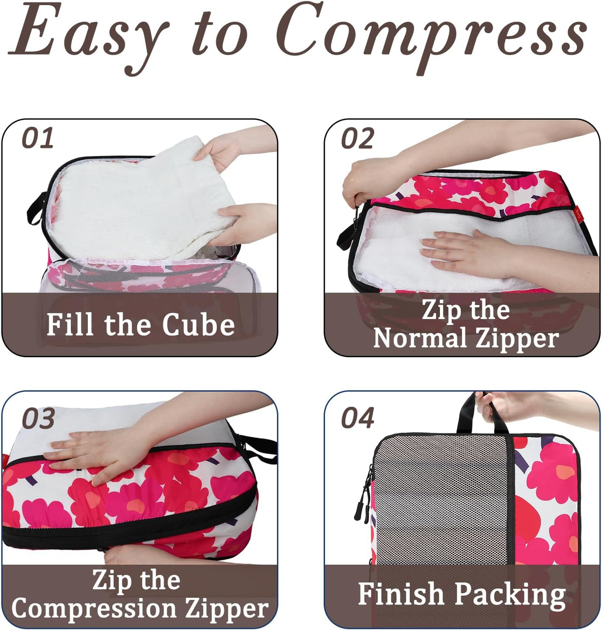 Compression Packing Cubes - Ultralight Travel Organizers with Laundry Bag, Space-Saving Suitcase Organizer, Expandable Packing Cubes for Travel and Family Vacation (Paisley Pattern)