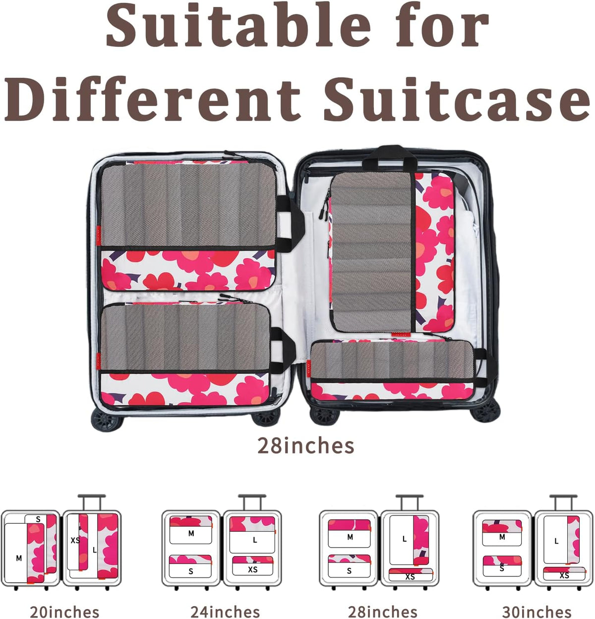 Compression Packing Cubes - Ultralight Travel Organizers with Laundry Bag, Space-Saving Suitcase Organizer, Expandable Packing Cubes for Travel and Family Vacation (Paisley Pattern)