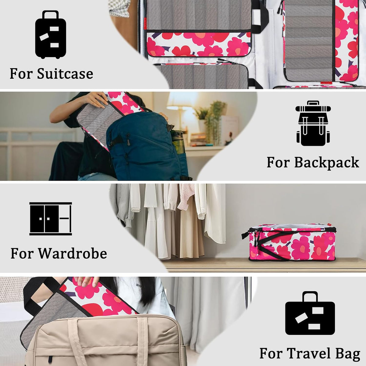 Compression Packing Cubes - Ultralight Travel Organizers with Laundry Bag, Space-Saving Suitcase Organizer, Expandable Packing Cubes for Travel and Family Vacation (Paisley Pattern)