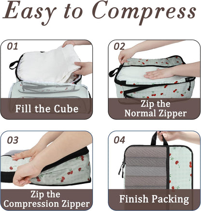 Compression Packing Cubes - Ultralight Travel Organizers with Laundry Bag, Space-Saving Suitcase Organizer, Expandable Packing Cubes for Travel and Family Vacation (Paisley Pattern)
