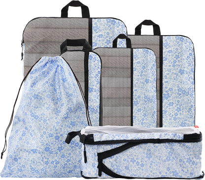 Compression Packing Cubes - Ultralight Travel Organizers with Laundry Bag, Space-Saving Suitcase Organizer, Expandable Packing Cubes for Travel and Family Vacation (Paisley Pattern)