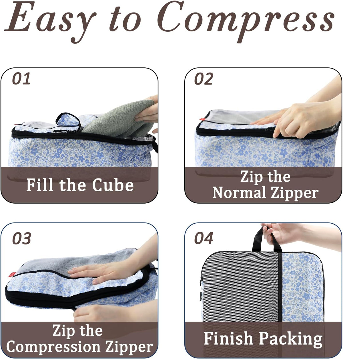 Compression Packing Cubes - Ultralight Travel Organizers with Laundry Bag, Space-Saving Suitcase Organizer, Expandable Packing Cubes for Travel and Family Vacation (Paisley Pattern)