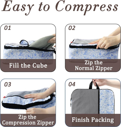 Compression Packing Cubes - Ultralight Travel Organizers with Laundry Bag, Space-Saving Suitcase Organizer, Expandable Packing Cubes for Travel and Family Vacation (Paisley Pattern)