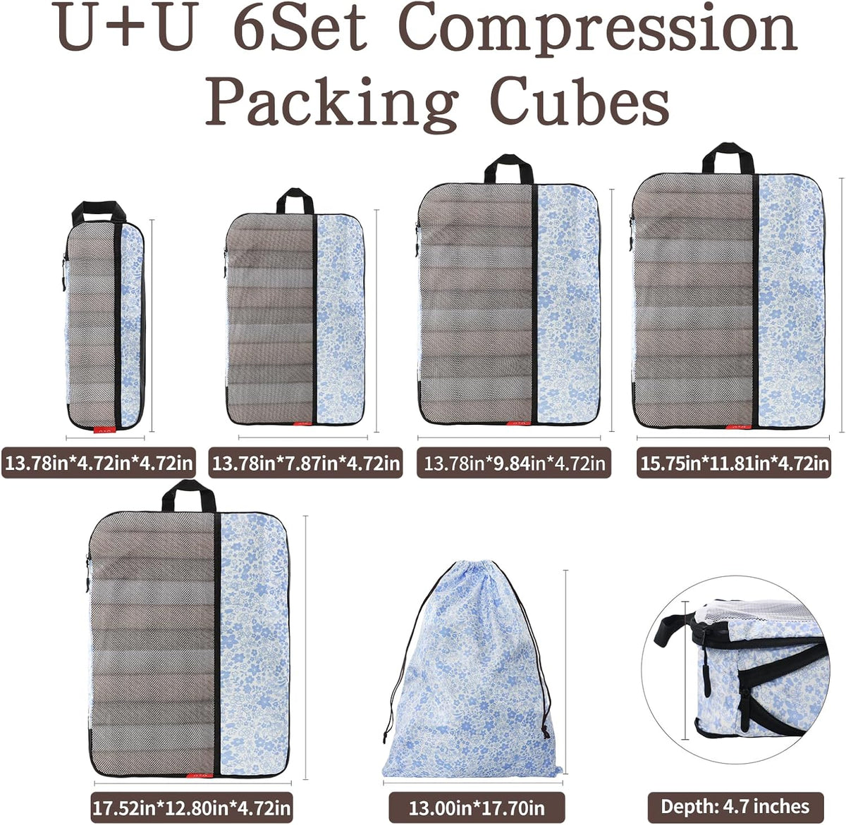 Compression Packing Cubes - Ultralight Travel Organizers with Laundry Bag, Space-Saving Suitcase Organizer, Expandable Packing Cubes for Travel and Family Vacation (Paisley Pattern)