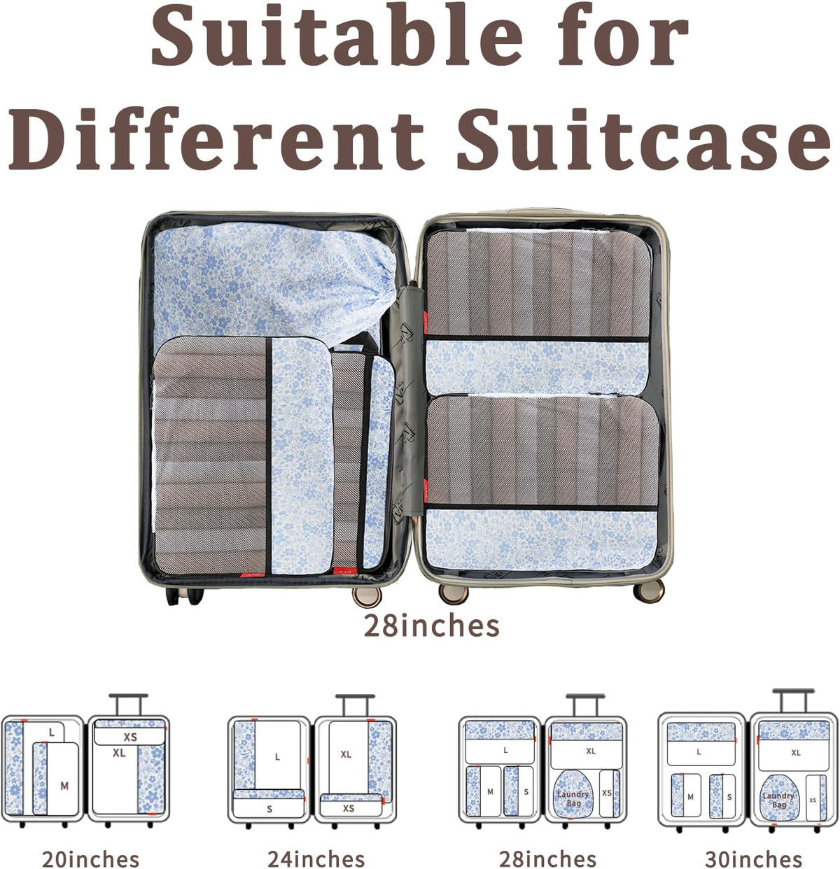Compression Packing Cubes - Ultralight Travel Organizers with Laundry Bag, Space-Saving Suitcase Organizer, Expandable Packing Cubes for Travel and Family Vacation (Paisley Pattern)