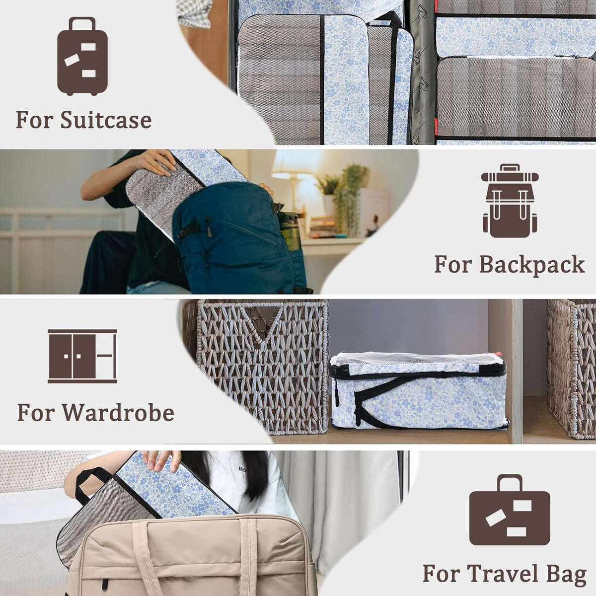 Compression Packing Cubes - Ultralight Travel Organizers with Laundry Bag, Space-Saving Suitcase Organizer, Expandable Packing Cubes for Travel and Family Vacation (Paisley Pattern)