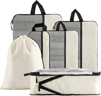 Compression Packing Cubes - Ultralight Travel Organizers with Laundry Bag, Space-Saving Suitcase Organizer, Expandable Packing Cubes for Travel and Family Vacation (Paisley Pattern)