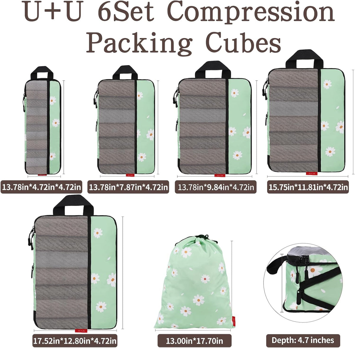 Compression Packing Cubes - Ultralight Travel Organizers with Laundry Bag, Space-Saving Suitcase Organizer, Expandable Packing Cubes for Travel and Family Vacation (Paisley Pattern)