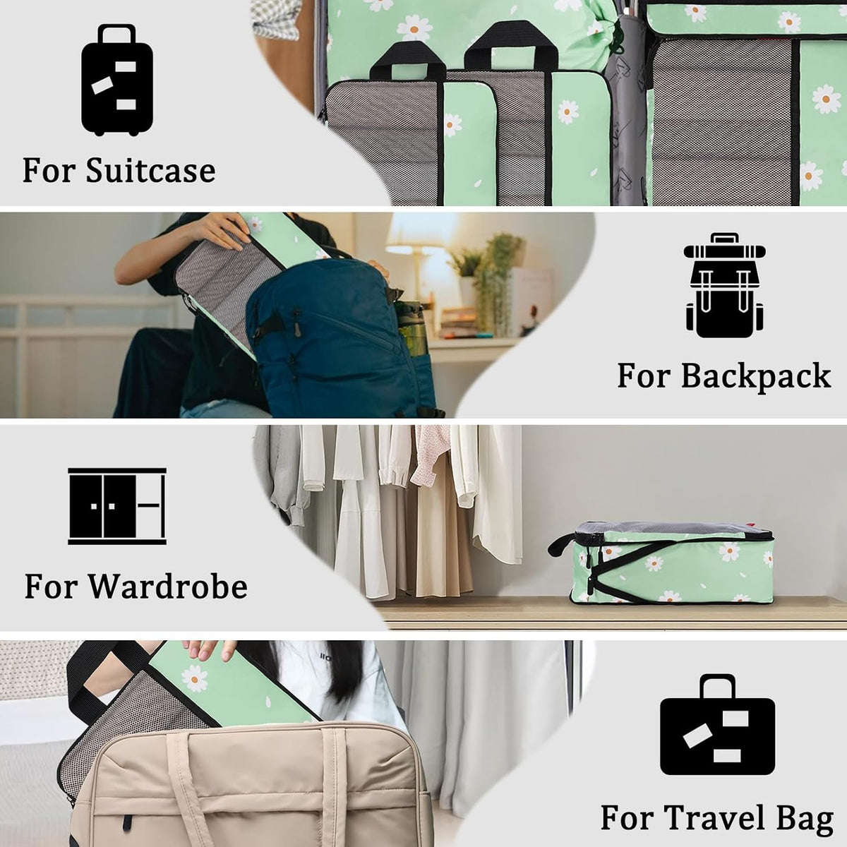 Compression Packing Cubes - Ultralight Travel Organizers with Laundry Bag, Space-Saving Suitcase Organizer, Expandable Packing Cubes for Travel and Family Vacation (Paisley Pattern)