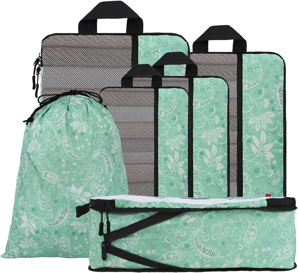 Compression Packing Cubes - Ultralight Travel Organizers with Laundry Bag, Space-Saving Suitcase Organizer, Expandable Packing Cubes for Travel and Family Vacation (Paisley Pattern)